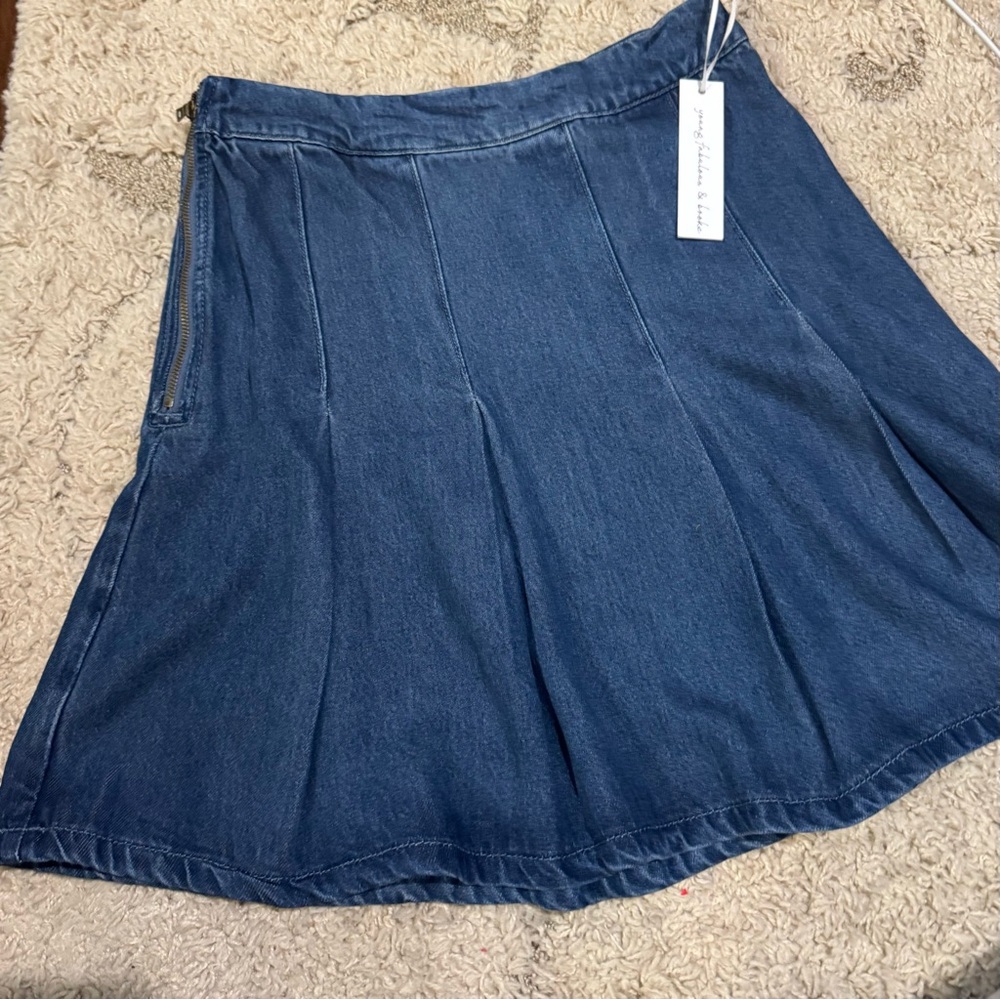 Young Fulous And Broke Pleated Blue Denim Jean Skirt Size Medium